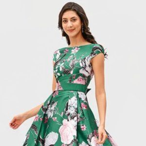 eShakti Green & Pink Floral Quincy Dress